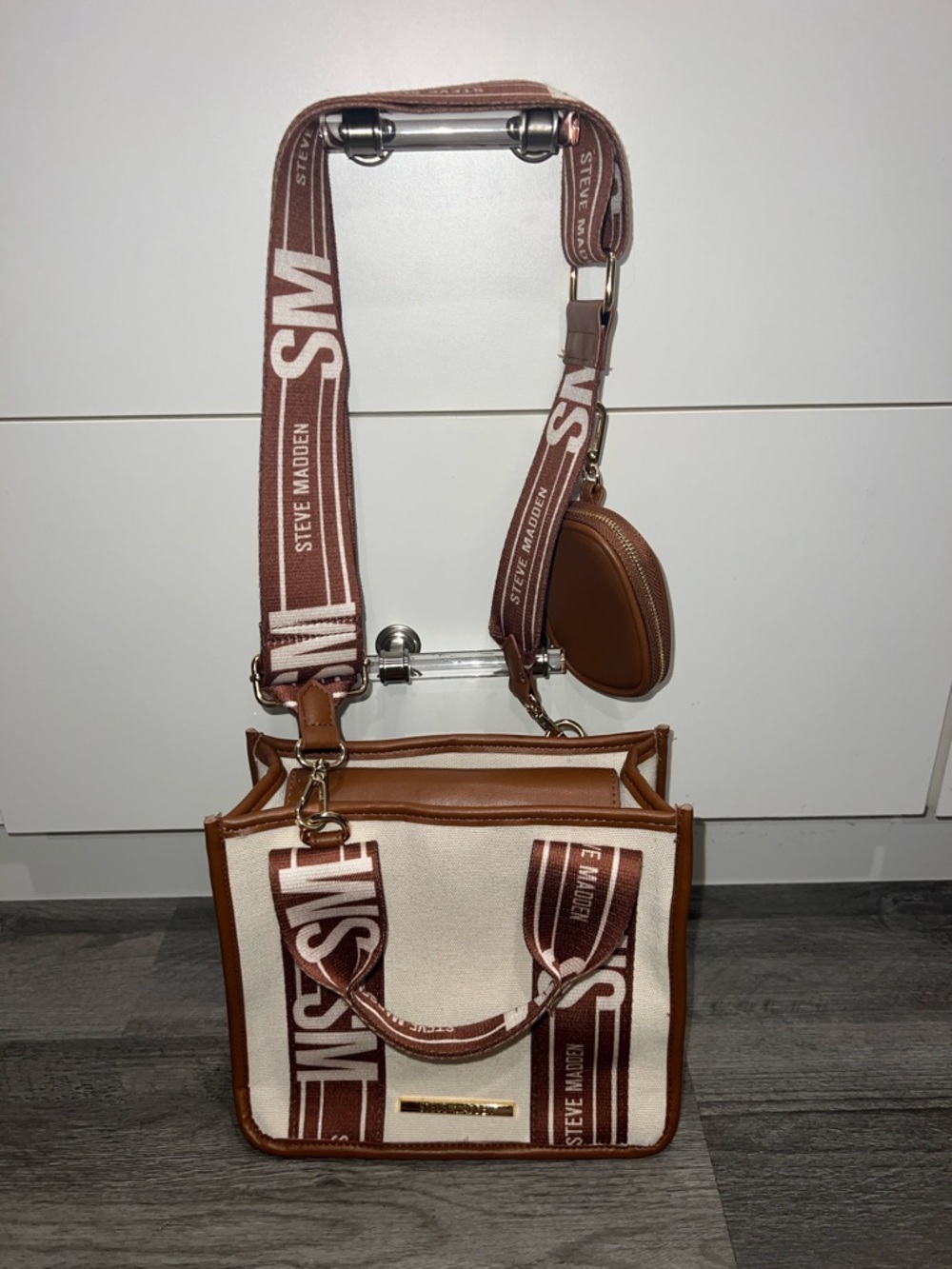 Steve Madden BWEBBER Convertible Tote Bag Cream/Brown